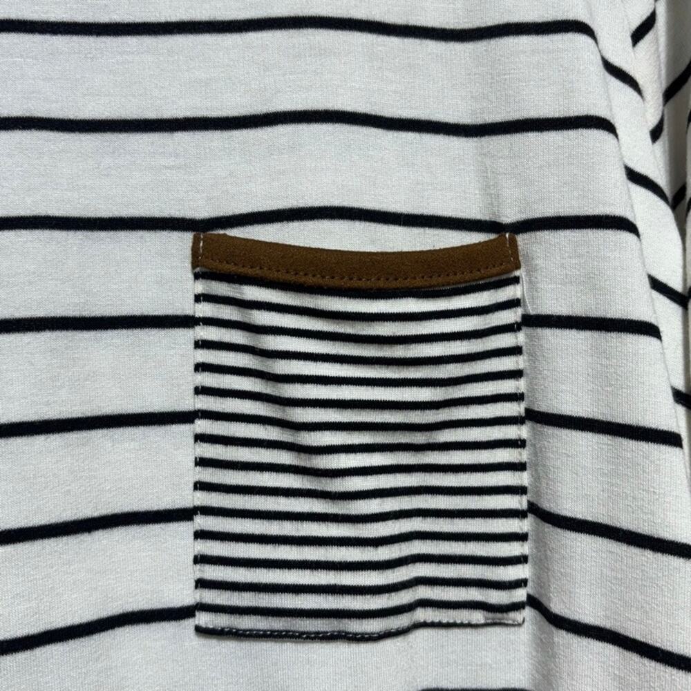 Pink Clover Women's XL Striped Raglan Top NWT White Black Pocket - Picture 2 of 10